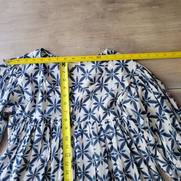 Promogranate Women’s Blue & White Geometric Floral Midi Dress Size Medium - Picture 7 of 10